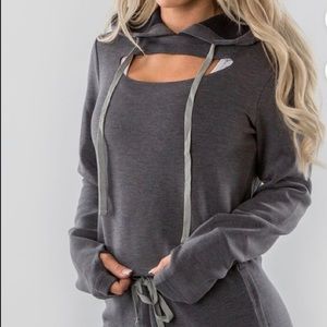 BuffBunny Charcoal Gray Cropped Cutout Hoodie and Shorts Set